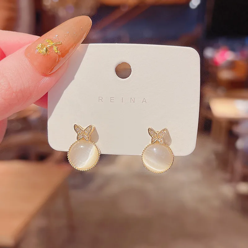 

S925 Silvers Micro Inlaid Butterfly Drop Earrings Feminine Exquisite Fashion Women Jewellery Metal 2021 Trend