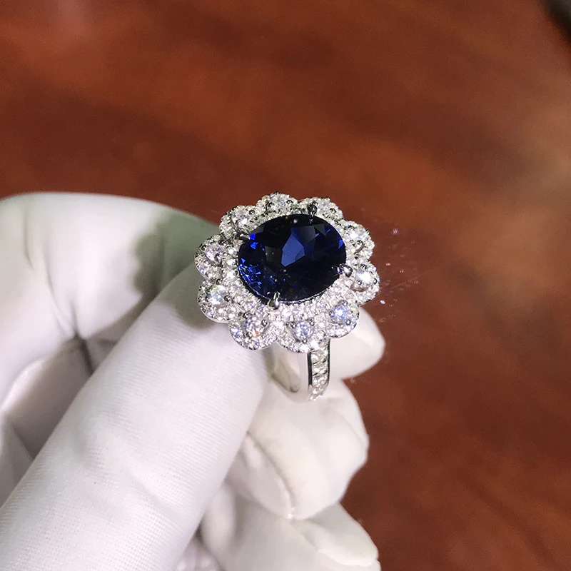 Кольцо из драгоценного камня с сапфиром 2 карата и муассанитом | Украшения