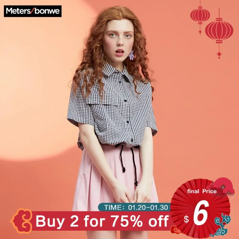 Metersbonwe женские блузки 2019 новая мода свободный с короткими рукавами для милых