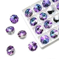 new 12mm octagonal bright purple rhinestone glass crystal stitched in rhinestone with holes diy clothing accessories craft