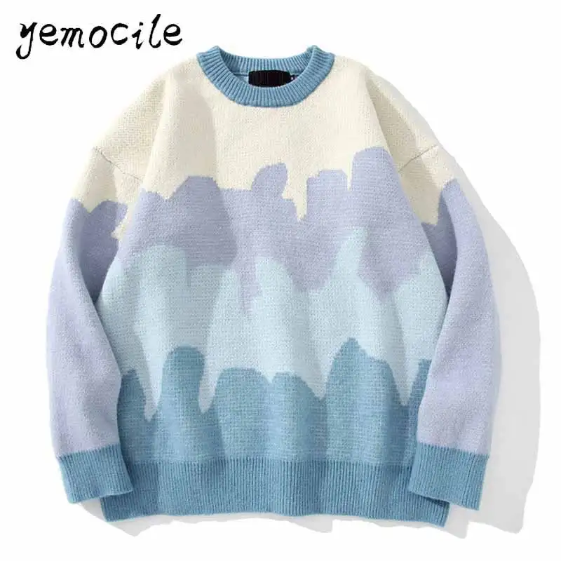 

Harajuku Sweater Knitted Jacquard Round Neck Loose Oversized Sweaters for Men 2020 Winter Casual Women Pullovers Unisex