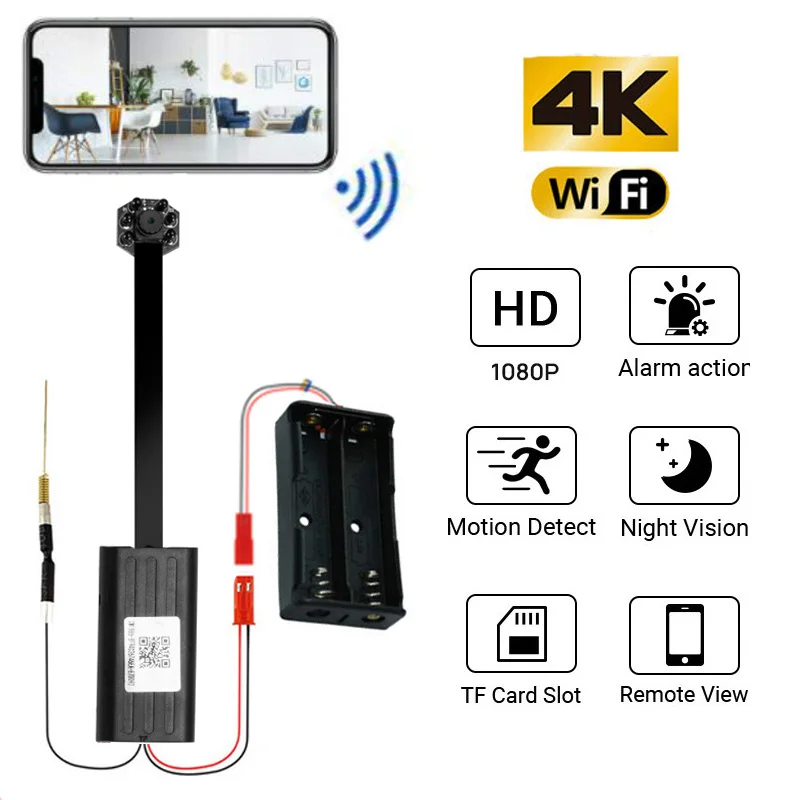 

HD 4K DIY Portable WiFi IP Mini Camera P2P Wireless Micro Webcam Camcorder Video Recorder Night Vision Remote View Support 128g