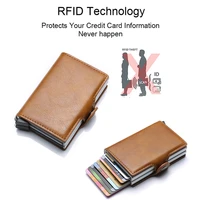 customized name men leather wallet money clips rfid blocking credit card holder with 2 aluminum bank cardholder case for 14
