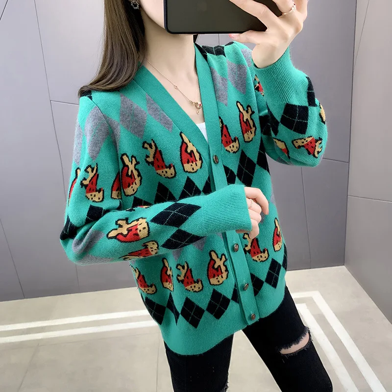 

Кардиган женский, жаккардовый, с клубничным узором, в стиле колледжа, весна-осень 2021