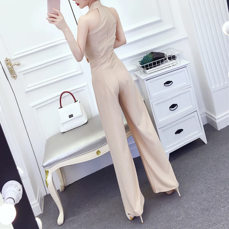 RealShe женский элегантный комбинезон с лямкой на шее без рукавов одноцветные штаны