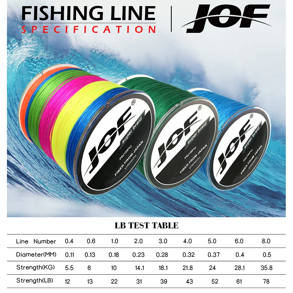 

300M JOF FISHING Brand Japan multicolor 300M 8 Color mulifilament PE Braided Fishing Line 8 Strands braided wires
