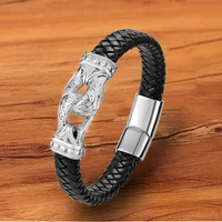 tyo high quality fashion stainless steel magnet clasp men bracelets charm black leather jewelry accessories rock punk bangles