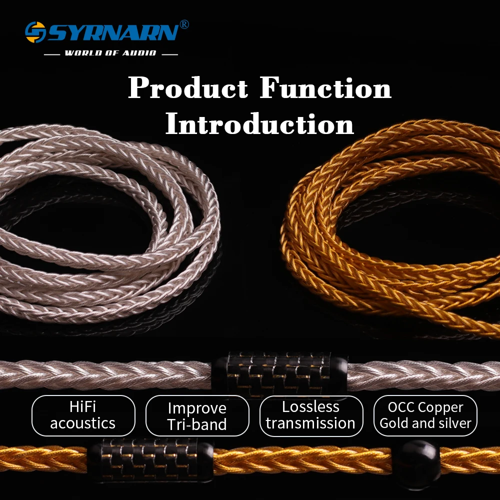 

SYRNARN 8-Strand Braided Headphone Wire 26AWG 7N OCC Gold/silver-plated 392 cores 3.5 4.4mm line For DIY Upgrade Eearphone Cable