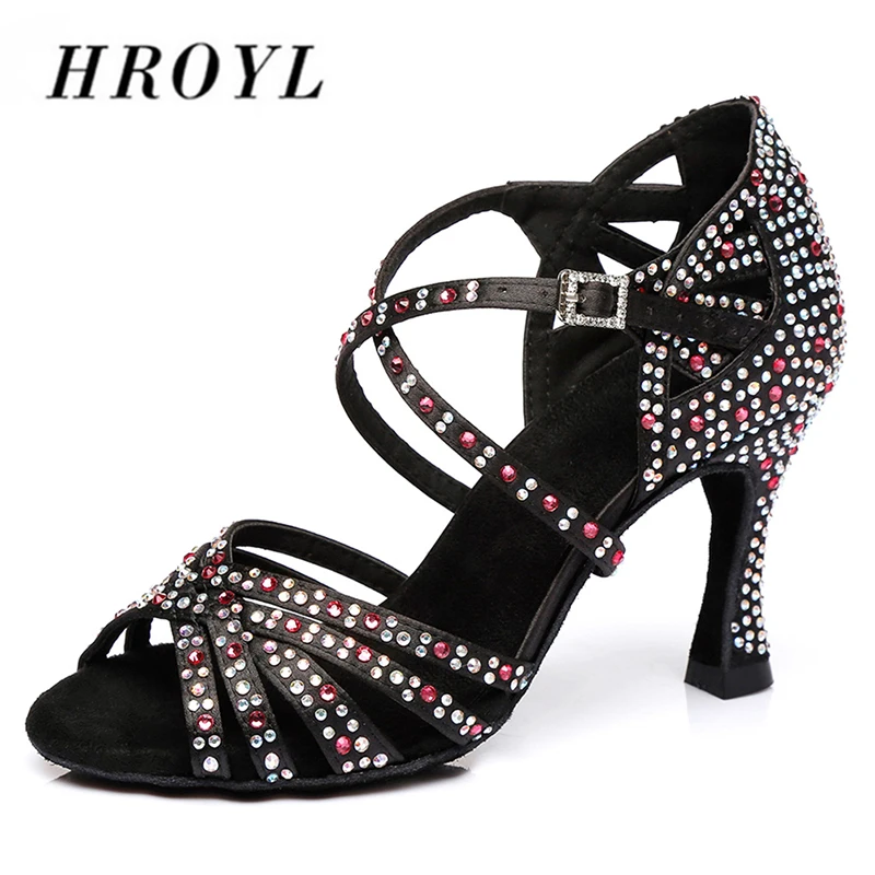 

HROYL Women Latin dance shoes For Girls ladies With Rhinestone Ballroom Tango Dancing Shoes 10/9/8.5/7.5/6CM Heels Wholesaler