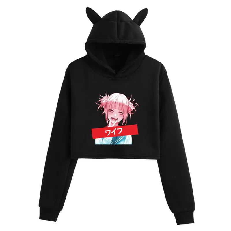 

Senpai 2D Cat Cropped Hoodies Women Long Sleeve Hooded Pullover Crop Tops 2021 New Arrival Hot Sale Fashion Streetwear Clothes