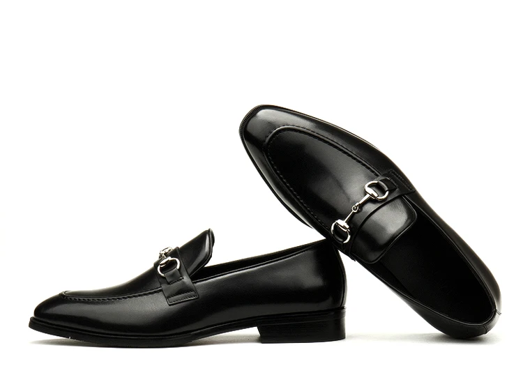 

Large Size EUR45 Black Mens Loafers Casual Business Shoes Genuine Leather Wedding Dress Shoes With Buckle