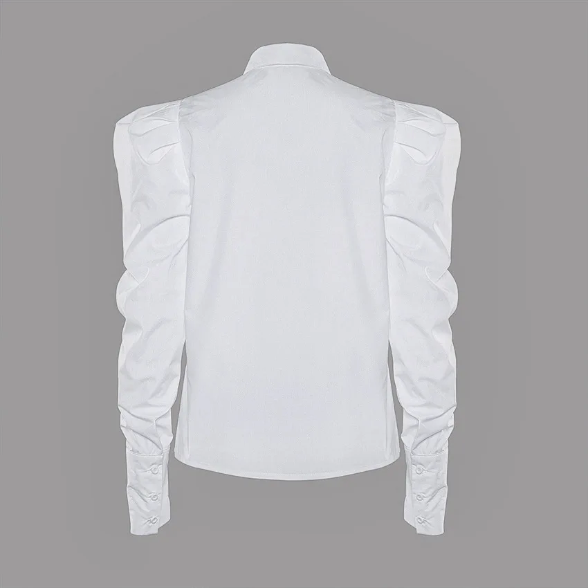 Белая блузка с пышными длинными рукавами женские рубашки Офисная Женская