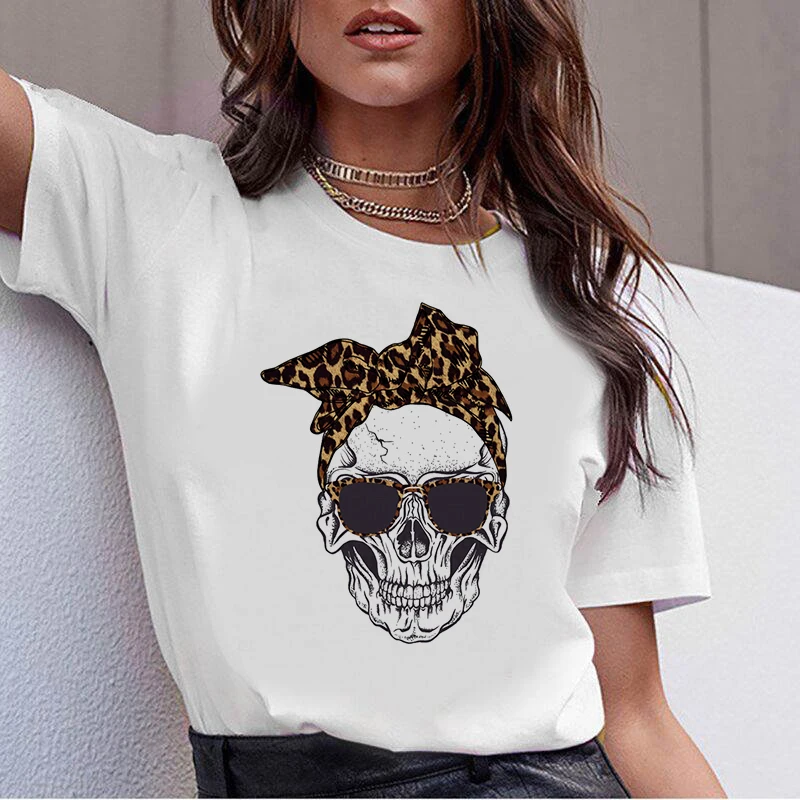 

Oversized T Shirt 2021 New Summer Women Short Sleeve Skull Print Girls Top Tees Fashion Casual Female T-Shirt Lady White Tees