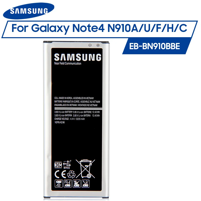Оригинальный аккумулятор Samsung EB BN910BBE BN910BBU для GALAXY NOTE4 N910a N910u N910F N910H N910V N910C NOTE 4 3220