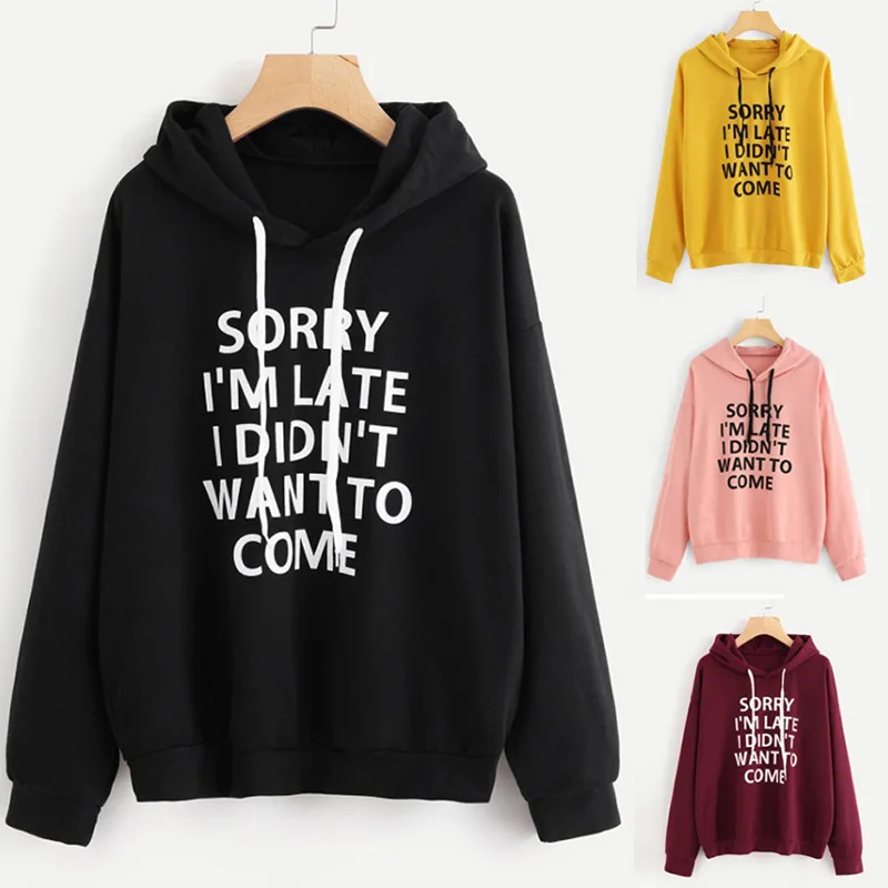 

hoodies women sorry l'm late pink sweatshirt harajuku letter pullovers full casual woman clothes oversized hoodie plus size M