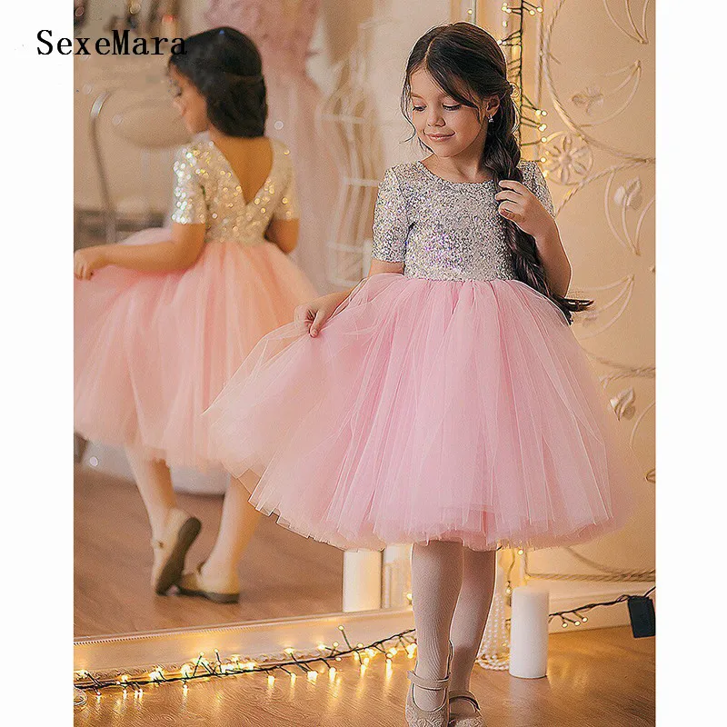 

Flower Girl Dresses for Weddings Tulle Sequined Top Holy First Communion Gowns Birthday Party Pageant Dress For Girls