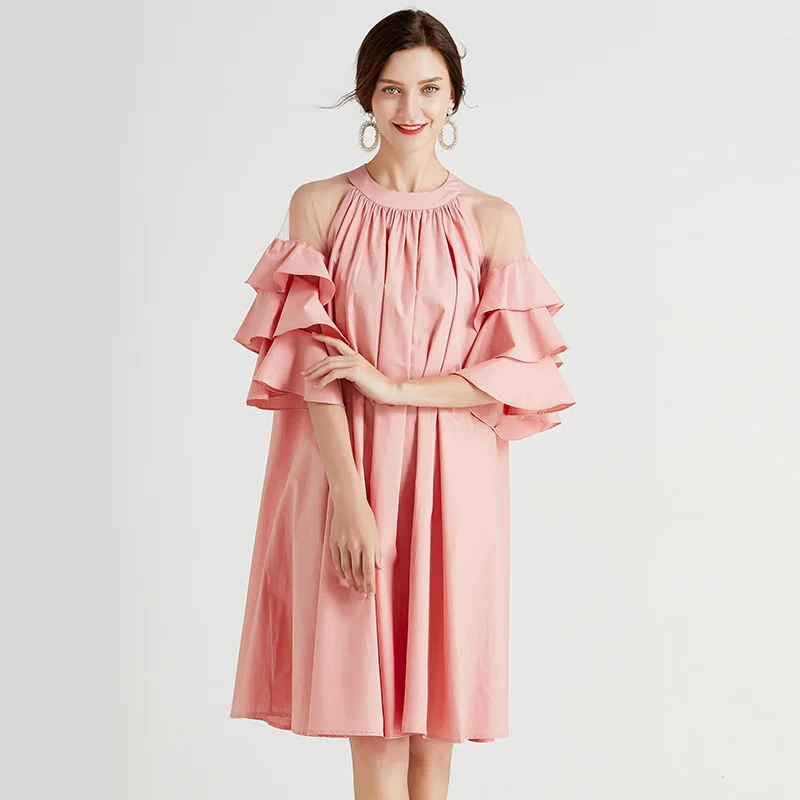 Vestido rosa vestidos de las mujeres elegantes de moda de verano de 2021 negro blanco suelto Casual fiesta de ropas de vestido