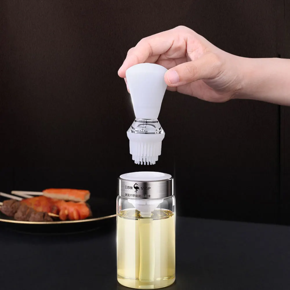 

1Pc Glass Scale Oil Storage Bottle Multipurpose Oil Bottle with A Brush (White)