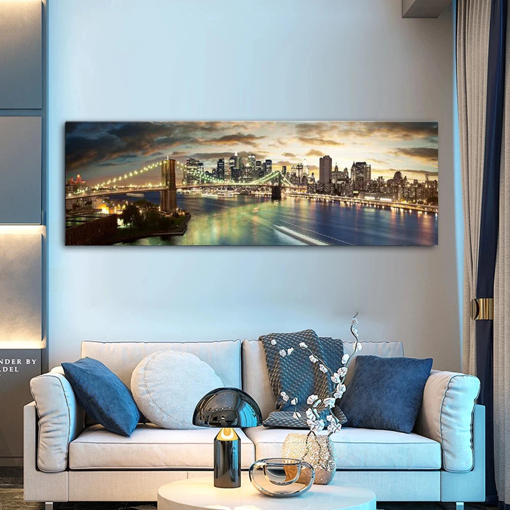 

Night View of Brooklyn Bridge Landscape Canvas Paintings On the Wall Art Posters And Prints Modern New York City Canvas Picture