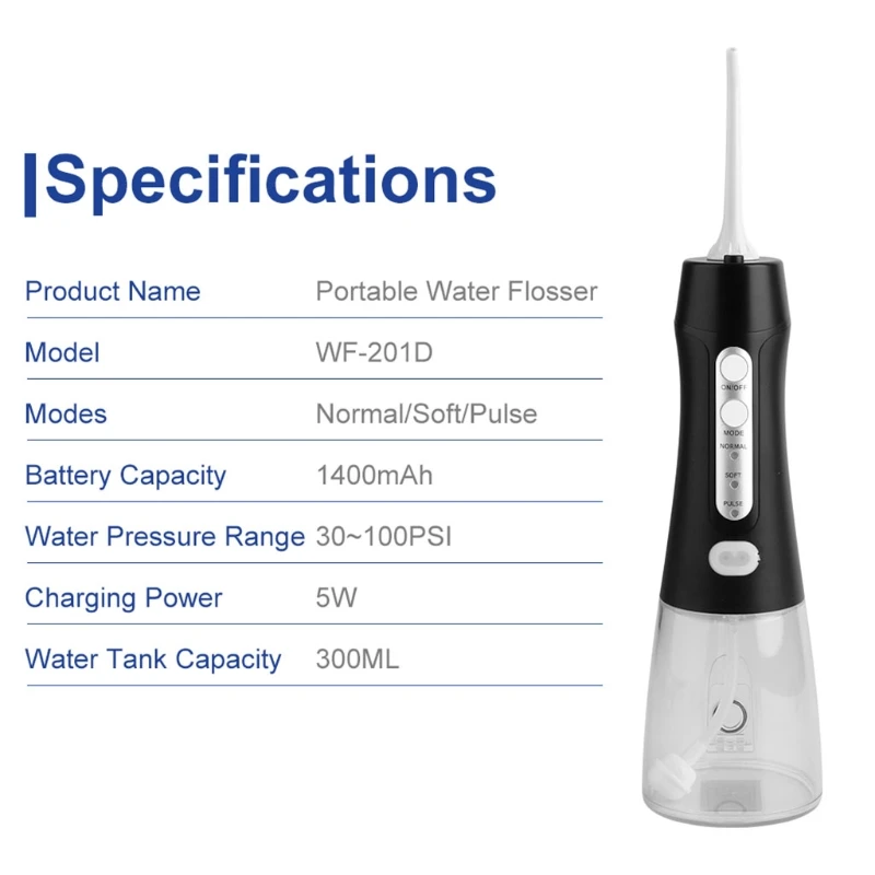 

Water Flosser Professional Cordless Dental Oral Irrigator 300ML 3 Modes Water Flosser with Cleanable Water Tank for Home