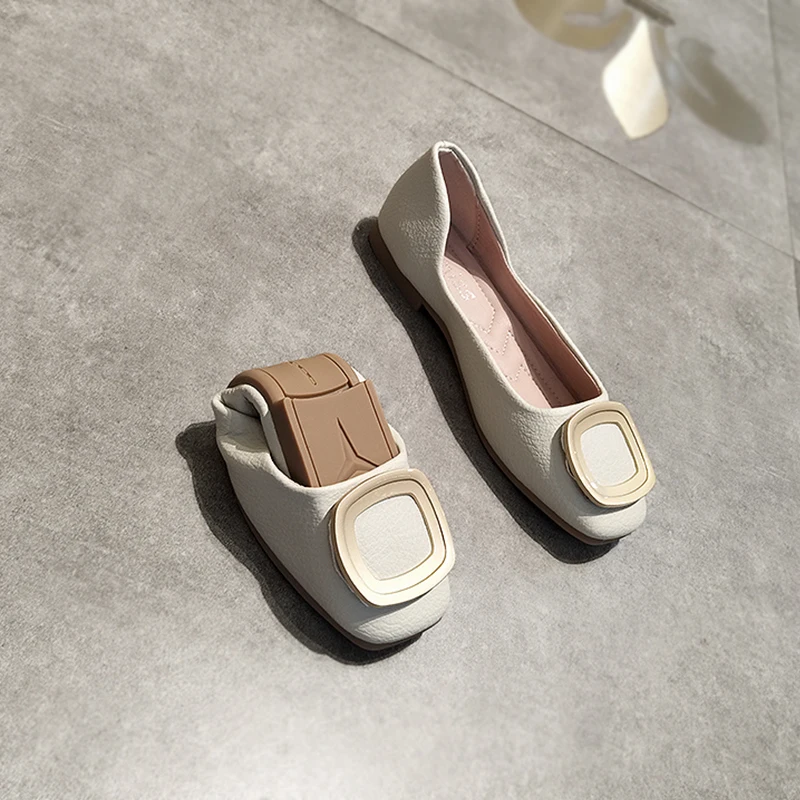 

Женские туфли с квадратным носком, мягкие кожаные туфли на плоской подошве, в стиле ретро, 2021