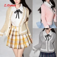 16 grey pink female swaeter coat blue pleated skirt school uniform badge bow knot fit 12 tbleague figure body jiaou dolls