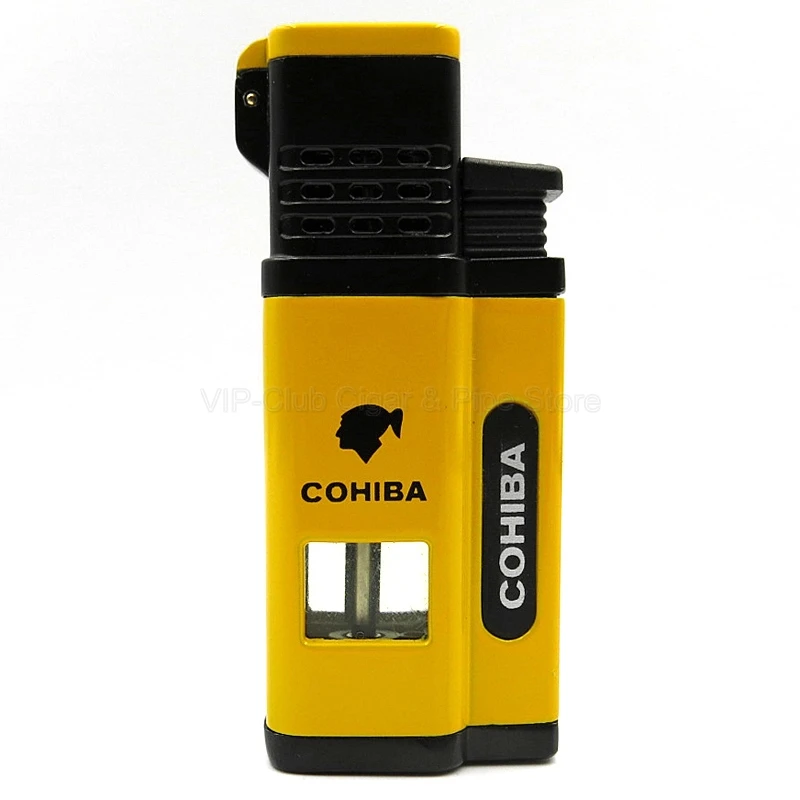 Yellow Cohiba Металл 4 фонарь Jet пламя сигарета зажигалка многоразового использования с перфорацией портативный инструмент для курения на открытом воздухе - Цвет: Yellow