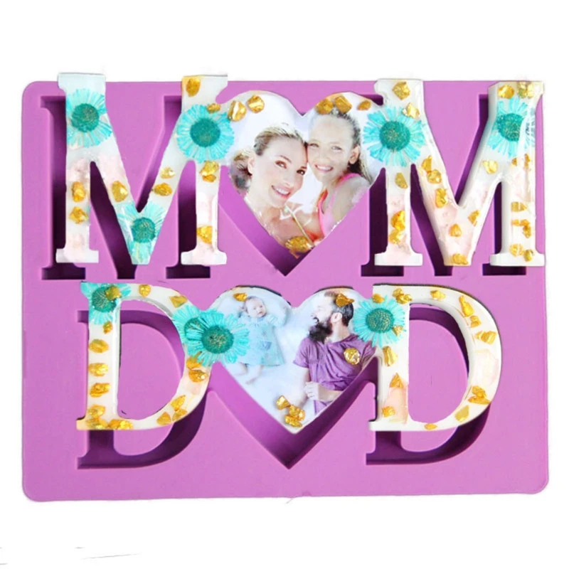 

MOM DAD Letter Photo Frame Resin Casting Mold Father's Day Mother's Day Silicone Resin Molds for Desk Table Room Decor