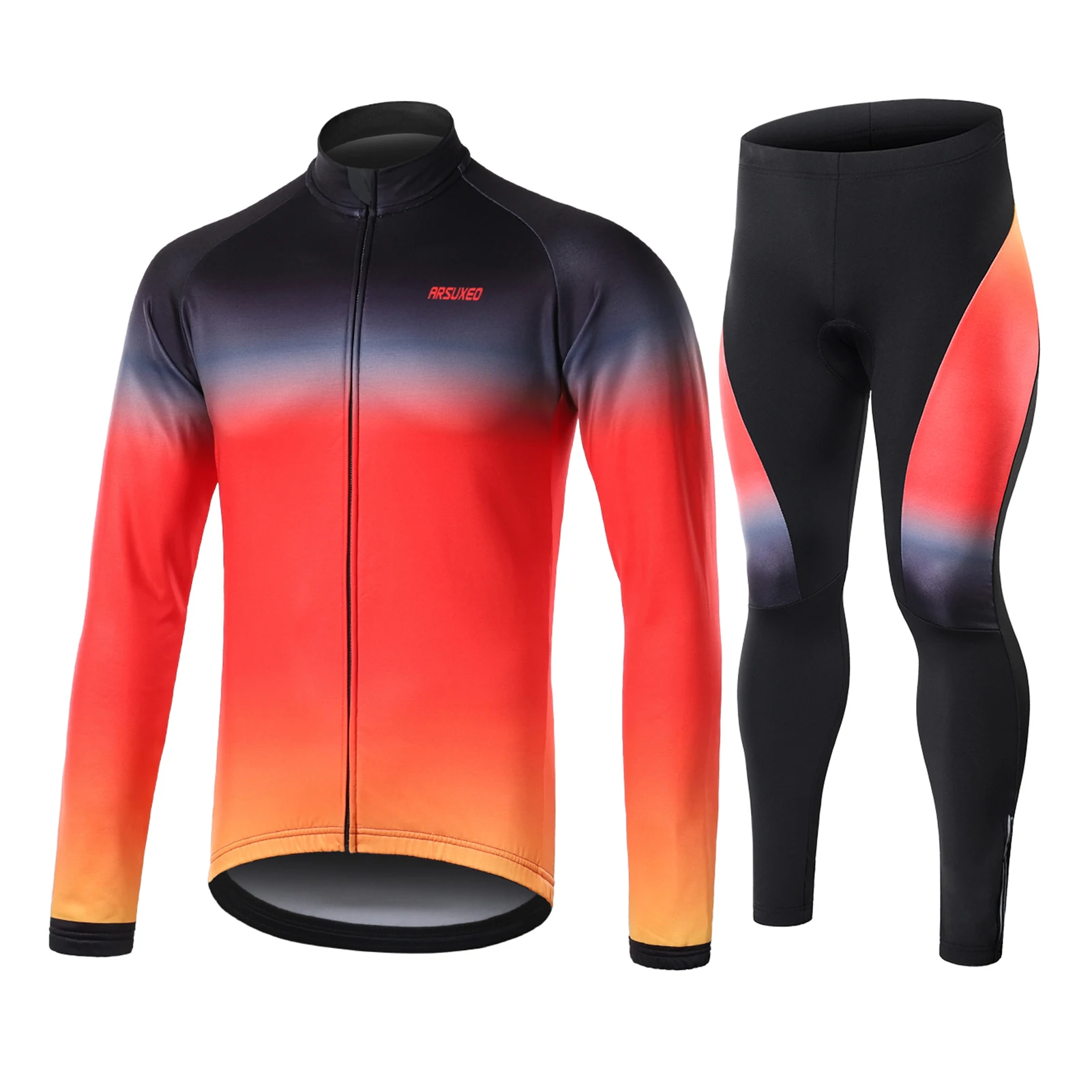 Winter Cycling Men Jersey Set Long Sleeve Fleece Lined Warm Mountain Road Bicycle Shirt with Padded Pants Bike Jacket Outfit