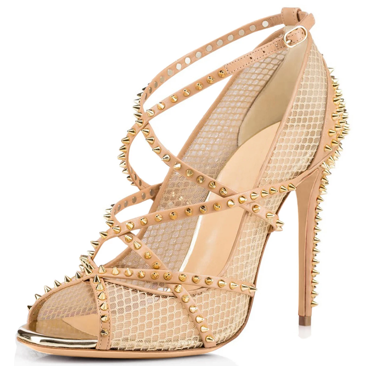 Женские туфли-лодочки на шпильке с заклепками и открытым носком | Обувь