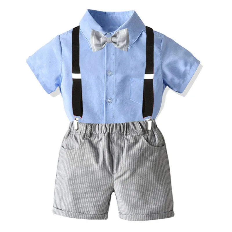 

Summer Boys Gentleman Clothing Suits Shirt Bowtie+Suspender Shorts Sets Kids Toddler Boys Clothes Wedding Party Birthday Clothes