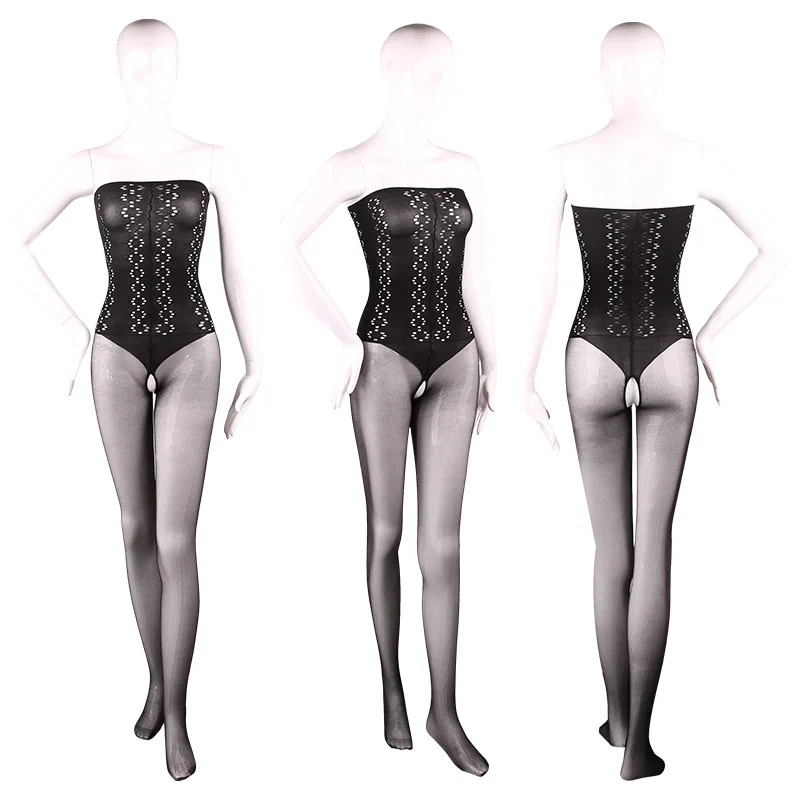 

Sexy Retro Strapless Open Crotch Bodystocking Women Babydolls Black Tube Top Sexy Tight Uniform Bodysuit Nightclub Stockings