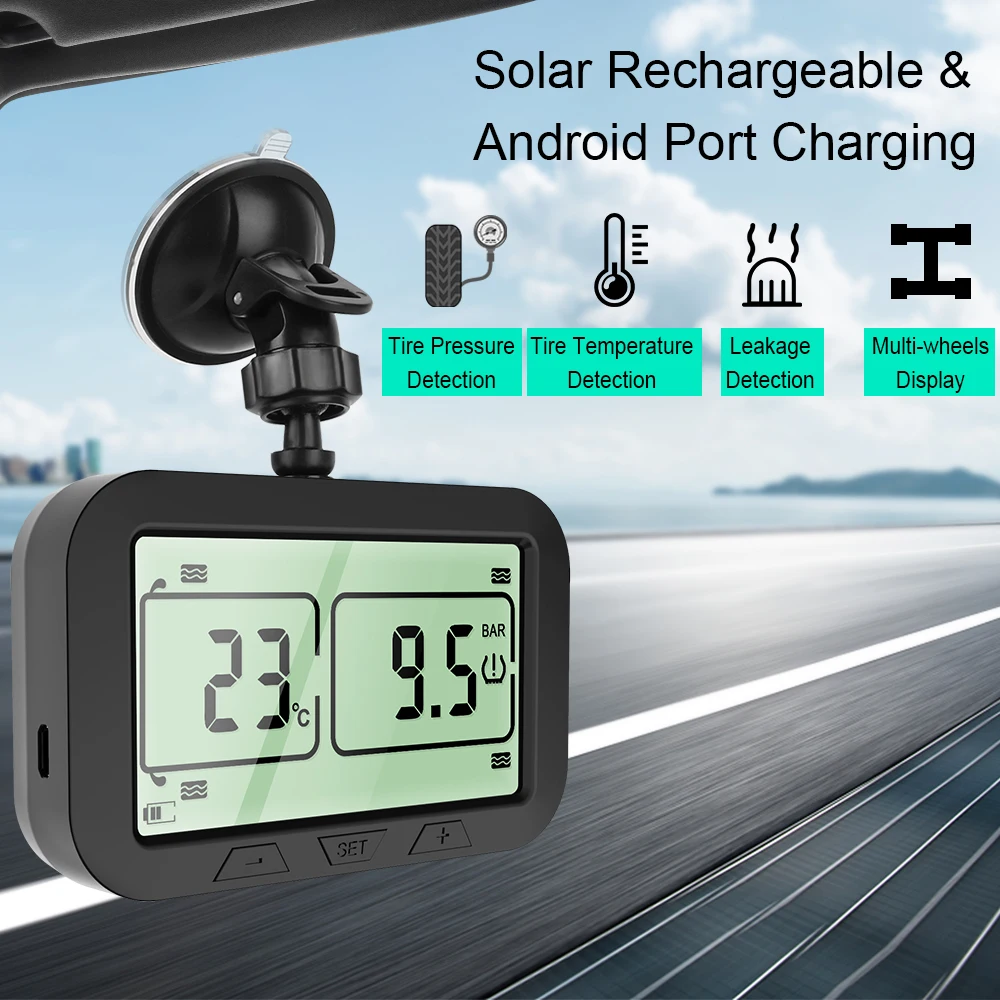 

Система контроля давления в шинах, TPMS для грузовиков, с солнечной зарядкой, USB, с внешним датчиком 4/6, с сигнализацией температуры в шинах
