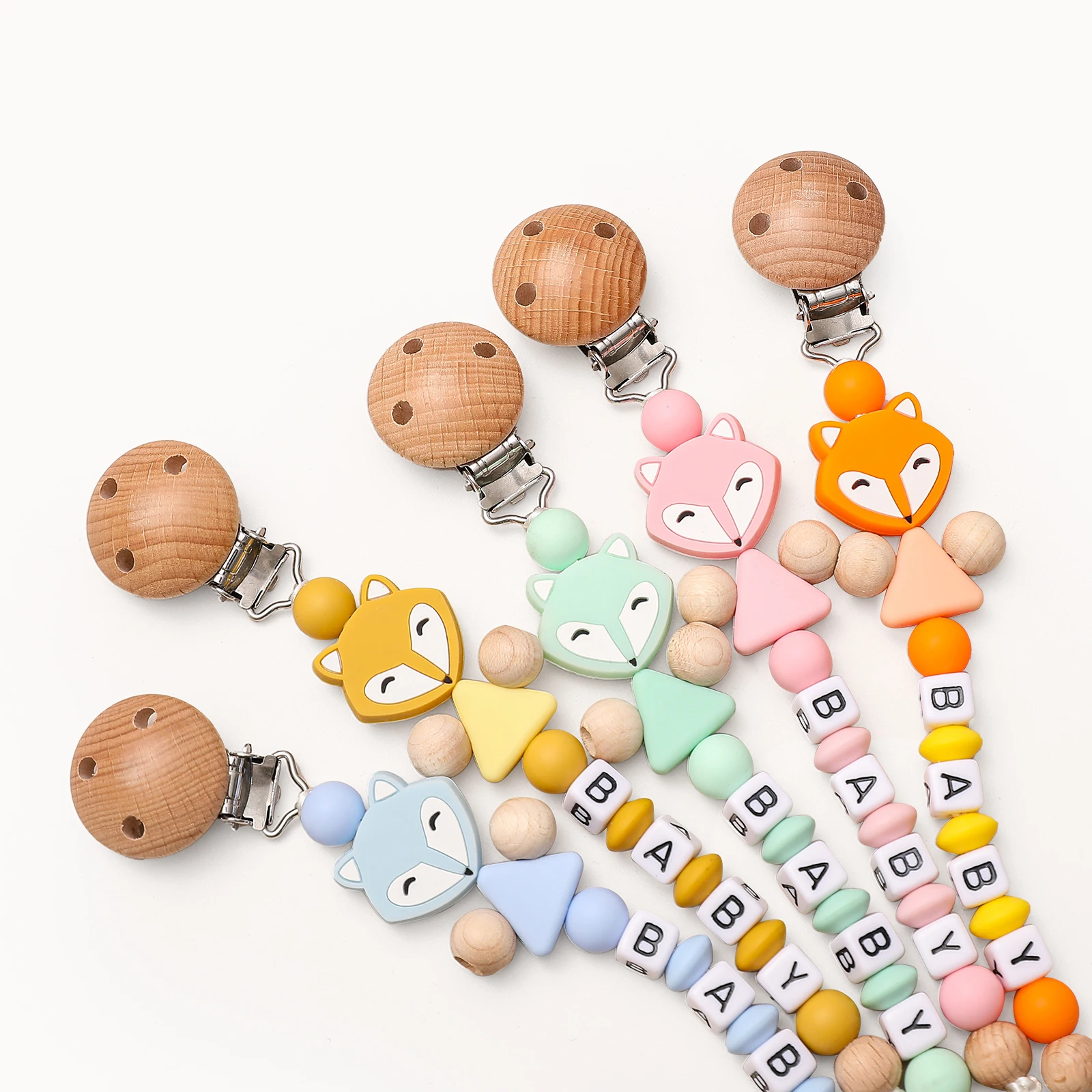 

Baby Pacifier Clip Chain Personalized Name Cute Fox Clip Holder Chain for Infant Feeding Toddler Chew Toy Clips Baby Shower Gift