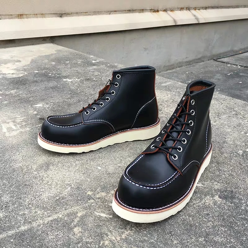 

Goodyear Welted 2021 Luxury Cow Leather Wine Red Casual Shoes Men Ankle Boots Wings British Dress Work Motorcycle Boots