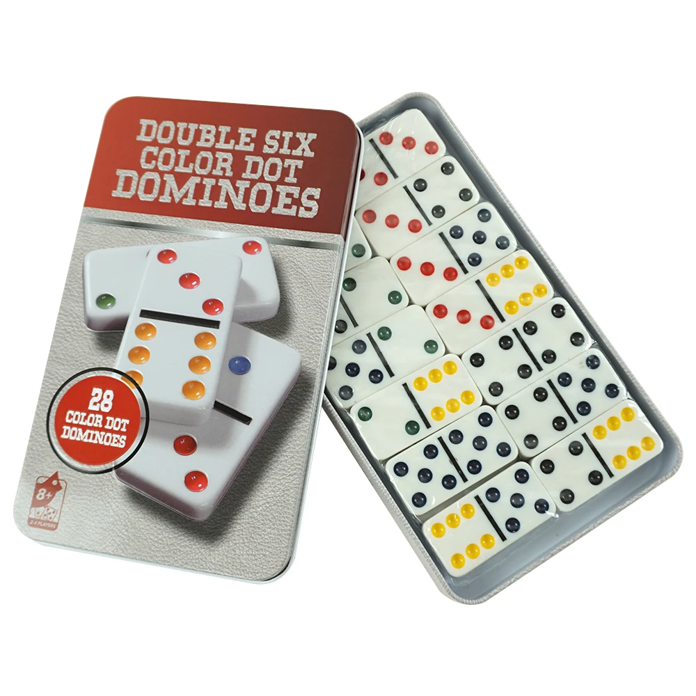 28 шт. жестяная коробка для детей двойная шестерка белая с разноцветными точками