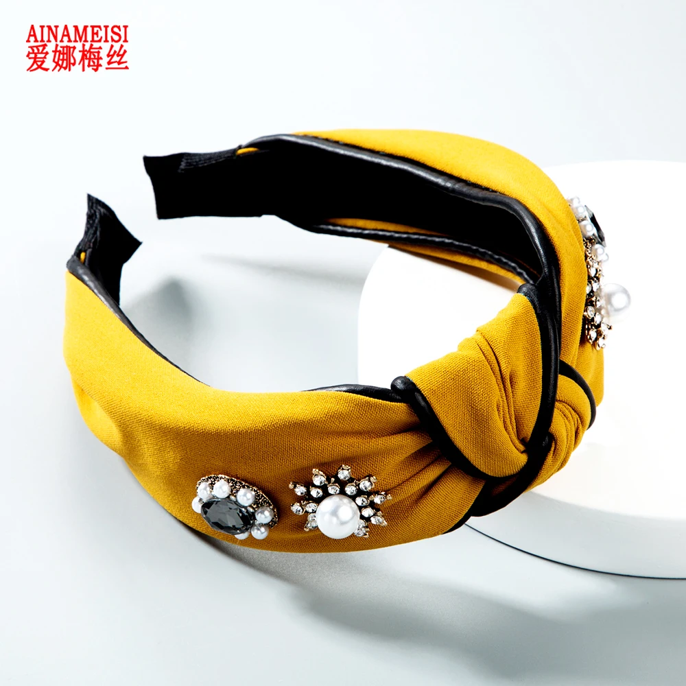 Корейские повязки для волос широкий тюрбан с узлом женщин девочек Черная граница