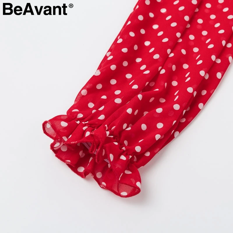 BeAvant, красное платье в горошек, Осень-зима, женское, элегантное, с рукавом-фонариком, длинное, для вечеринок, с рюшами, с круглым вырезом, черное, для девушек, vestidos