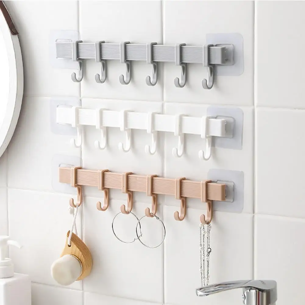 

50% Hot Sales!!! Wall Hanging Punch-free 6 Hooks Plastic Bathroom Towel Hook for Toilet
