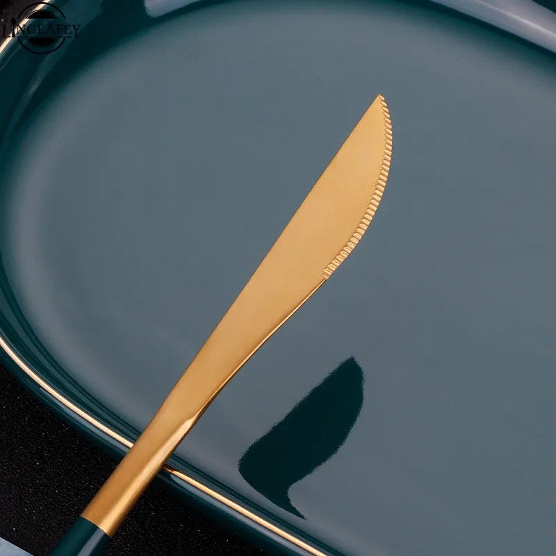 

Stainless Steel Gold Cutlery Dinnerware Sets Gold Spoon Fork Knife Chopstick Flatware Set Butter Knife Tea Spoon Matte Tableware
