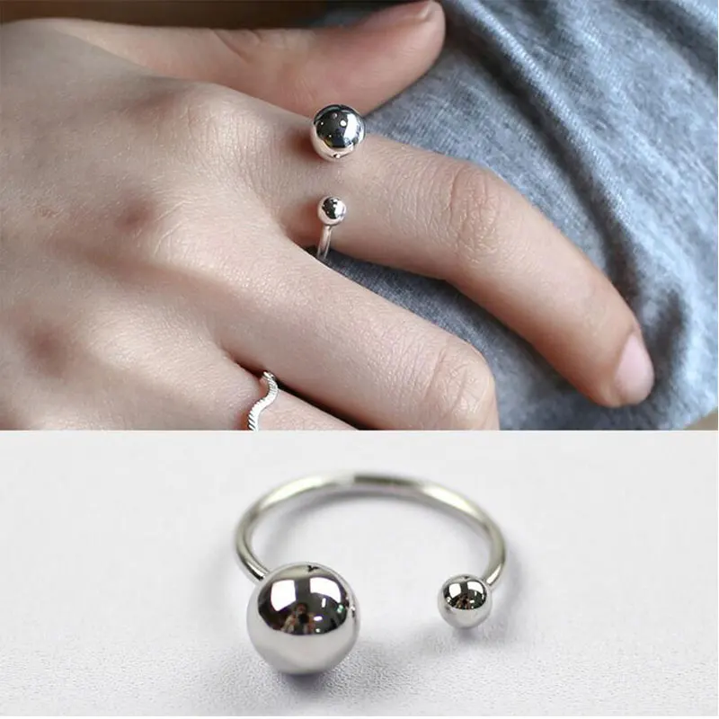 

GOLDRIA 925 Sterling Silver Jewelry Big And Small Double Ball Beads Opening Rings For Women Bague Anillos S-R167
