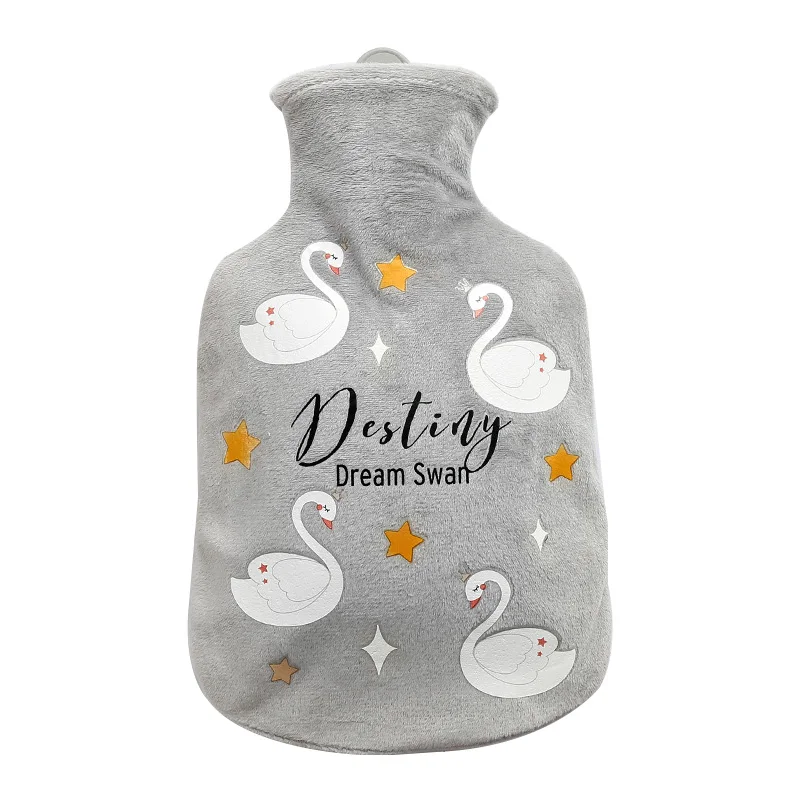Grey-Swan Большая сумка для горячей воды, грелка для рук, зимняя грелка, 1000 мл, контейнер, наполненный водой, резиновая подкладка, грелка для рук - Цвет: Grey-Swan