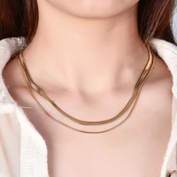 double snake chain choker necklace for women stainless steel simple flat thin collar chain for lady jewelry gift