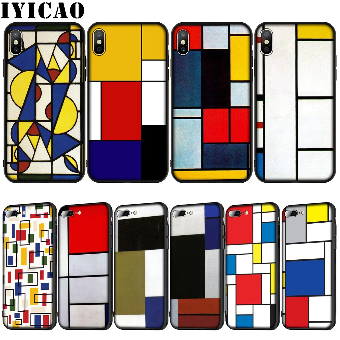 IYICAO Мондриана сетки Мягкий силиконовый чехол для iPhone 12 мини XR X XS 11 Pro Max 10 6 6S 7 8 plus 5S