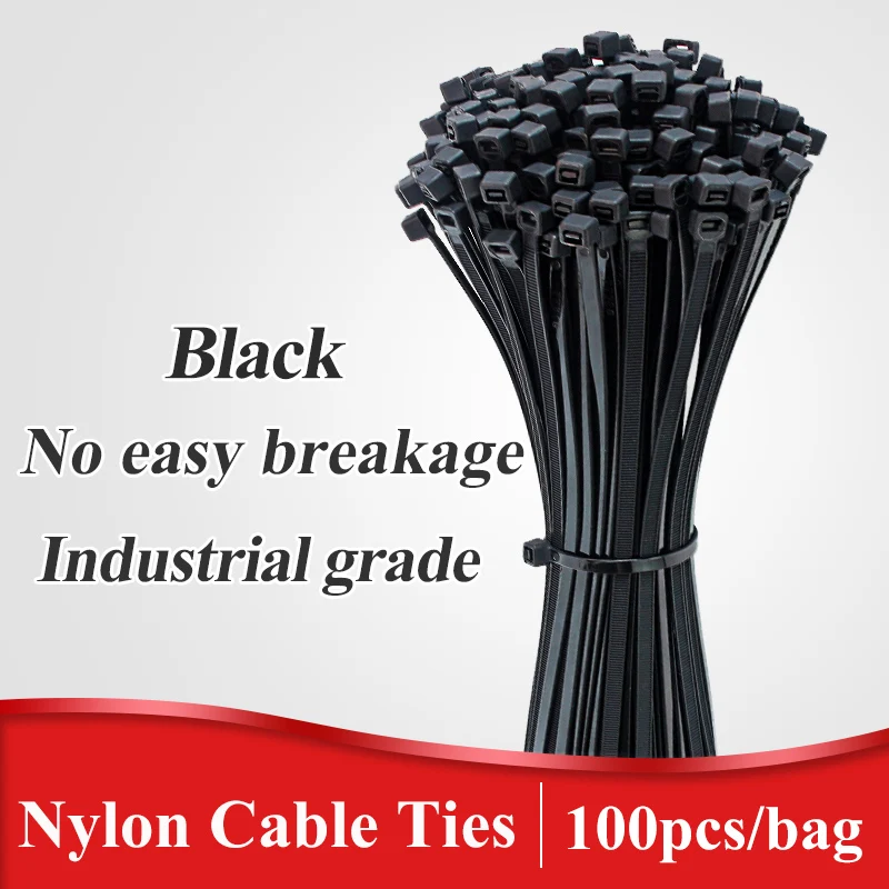 

100 PCS Self-Locking Plastic Nylon Tie Black Adjustable Nylon Cable Ties Cable Organiser Ties Zip Loop Wire Wrap 3*150mm 3*200mm