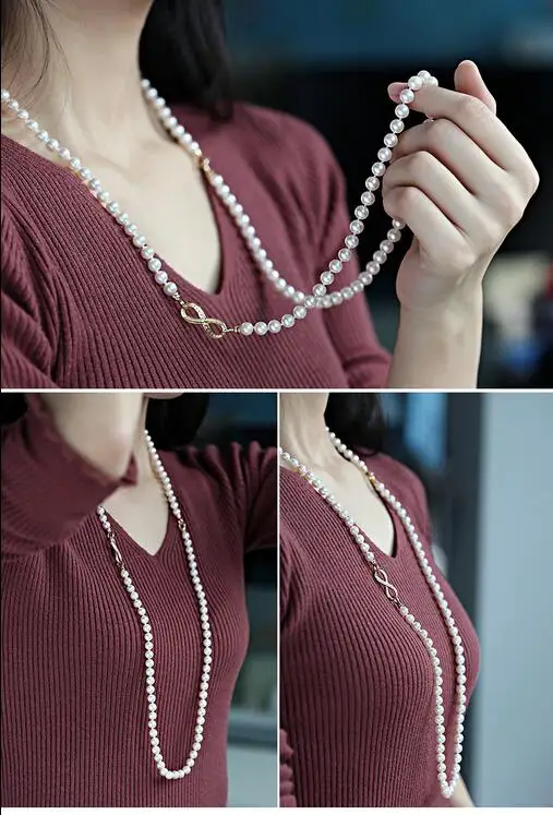 

Beautiful double strands 9-10mm south sea white pearl necklace 18"