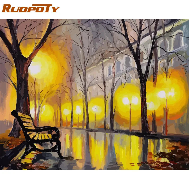 

Painting By Number Landscape City Oil Picture Frame Canvas For Adults DIY Craft Kits Coloring Drawing Autumn Home Decoration Art