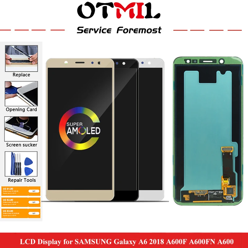 

OTMIL 5.6"AMOLED For SAMSUNG A600 LCD Display Touch Screen Digitizer For SAMSUNG Galaxy A6 2018 LCD A600F A600FN A600 Display