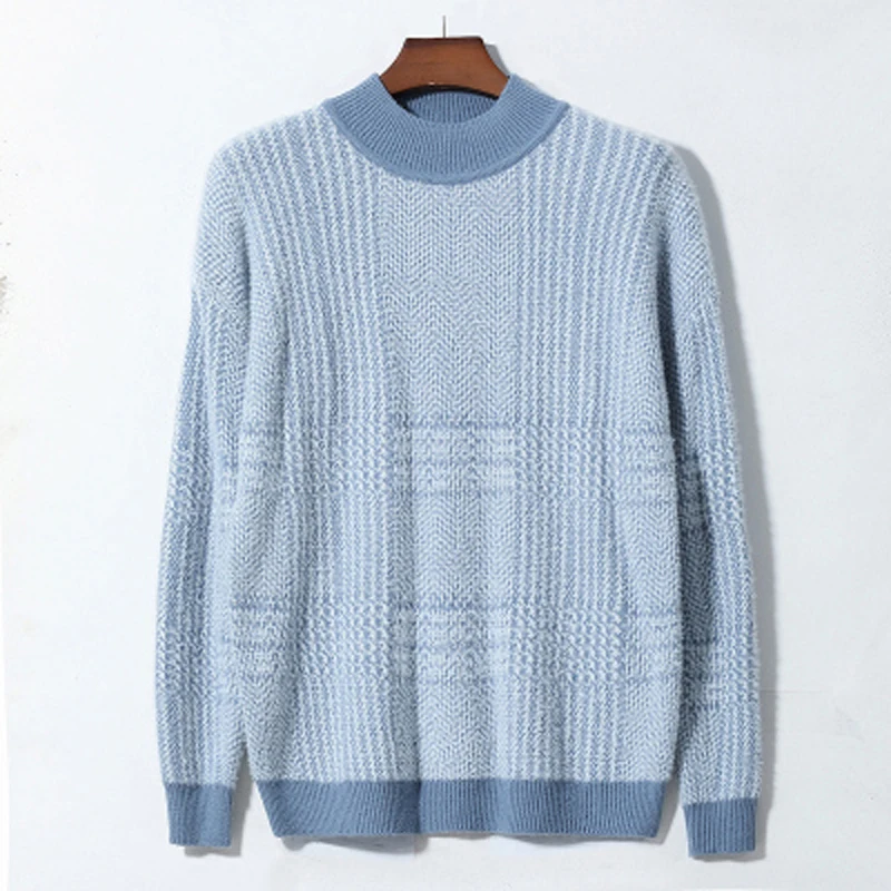 

Half high collar imitation mink wool sweater men Thick warm sweater autumn winter Korean loose fashion personality new style