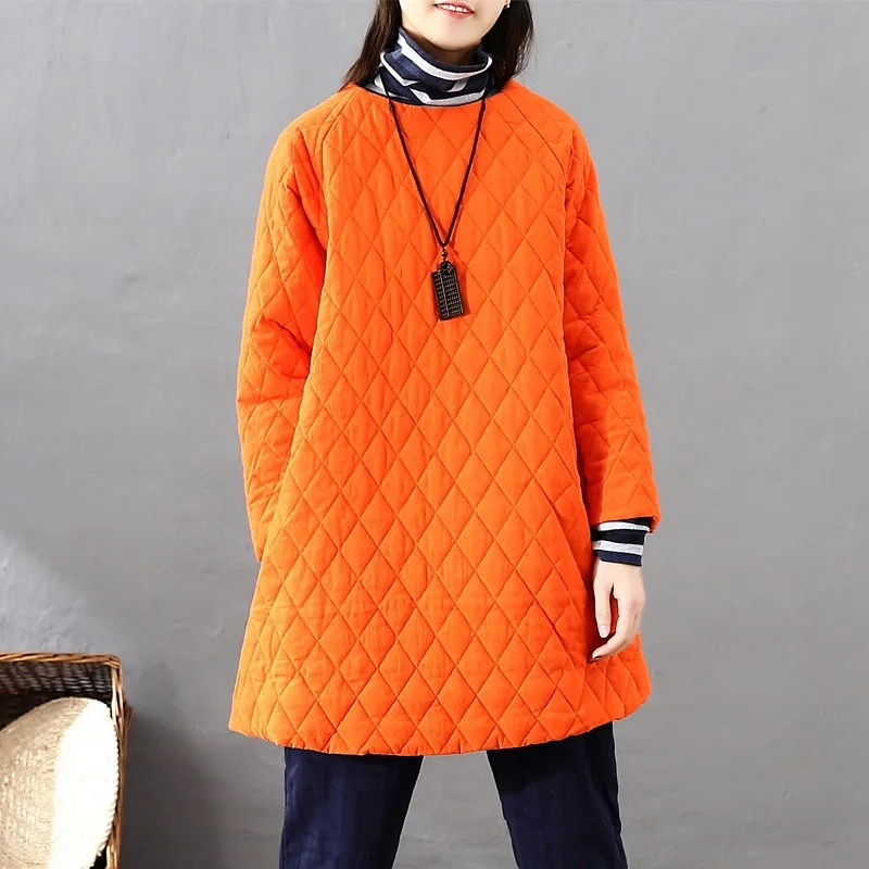 Новинка зимняя стильная художественная хлопковая льняная одежда средней длины в